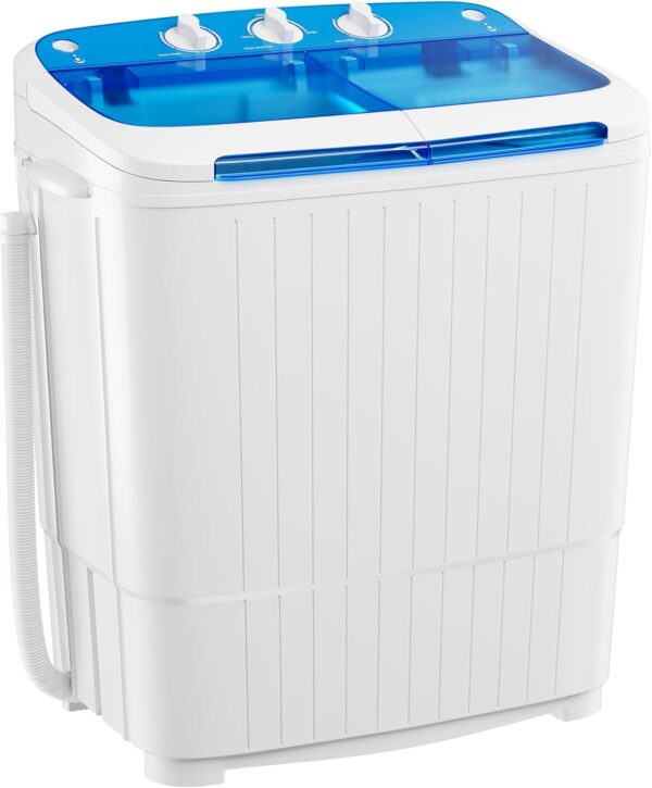 INTERGREAT Portable Washing Machine with Longer Hose, 16lbs Twin Tub Laundry Washer Machine with 9.6Lbs Washer and 5.4Lbs Spinner dryer, Semi-automatic Washer Combo for Dorms, Apartments, Blue