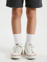 COTTON DAY Unisex School Kids Boys Girls Soft Cotton Black White Gray Navy Khaki Athletic Socks with Retro Stripes - Image 2