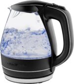 OVENTE Electric Kettle, 1.5L Borosilicate Glass Countertop Water Heater and Boiler for Coffee or Tea, BPA-Free, Auto Shut-Off, Boil-Dry Protection, Removable and Washable Spout Filter, Black KG83B