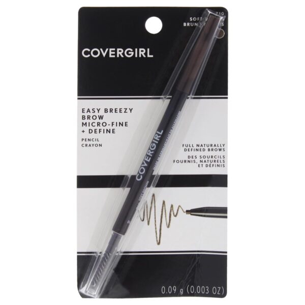 COVERGIRL Easy Breezy Brow Micro-Fine and Define Pencil, Soft Brown, 0.03 Pound , Brown Eyebrow Pencil, No Sharpening Needed, Built in Spoolie, Safe for Sensitive Eyes, Removes Easily