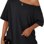 Trendy Queen Womens Off The Shoulder Tops Oversized T-Shirts Short Sleeve Tees Summer 2026 Casual Spring Fashion Clothes