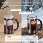 Veken French Press Coffee Maker 34oz, No Plastic Touching Cafe,Thickened Glass Stainless Steel Brewer, Cold Brew Cafetera Tea pot for Kitchen Travel Camping, Gifts, Decor, Bar Accessories, Dark Pewter - Image 5