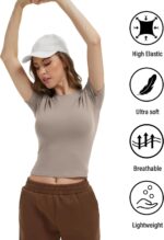 Dalavch 4 Pack Women's Workout Shirts Compression Short Sleeve Crew Neck Running Yoga Gym Athletic Fitted Crop T-Shirts Top - Image 4