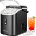 EUHOMY Nugget Ice Maker Countertop with Handle, Ready in 6 Mins, 38lbs/Day, Removable Top Cover, Self-Cleaning, Portable Chewable Ice Maker with Basket, Scoop, for Home/RV/Party/Camping (Black)