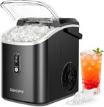 EUHOMY Nugget Ice Maker Countertop with Handle, Ready in 6 Mins, 38lbs/Day, Removable Top Cover, Self-Cleaning, Portable Chewable Ice Maker with Basket, Scoop, for Home/RV/Party/Camping (Black)