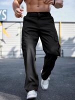 Comdecevis Mens Casual Cargo Pants Baggy Straight Leg Sweatpants with Large Flap Pockets Hiking Sports Trousers - Image 4