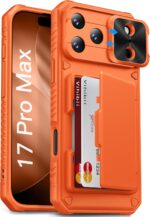 Vihibii for iPhone 17 Pro Max Case with Card Holder (4 Cards) [RFID Blocking] & Slide Camera Cover, Military Grade Drop Protection, Rugged Hard Back & Silicone Edge Wallet Phone Case 6.9" 2025, Orange