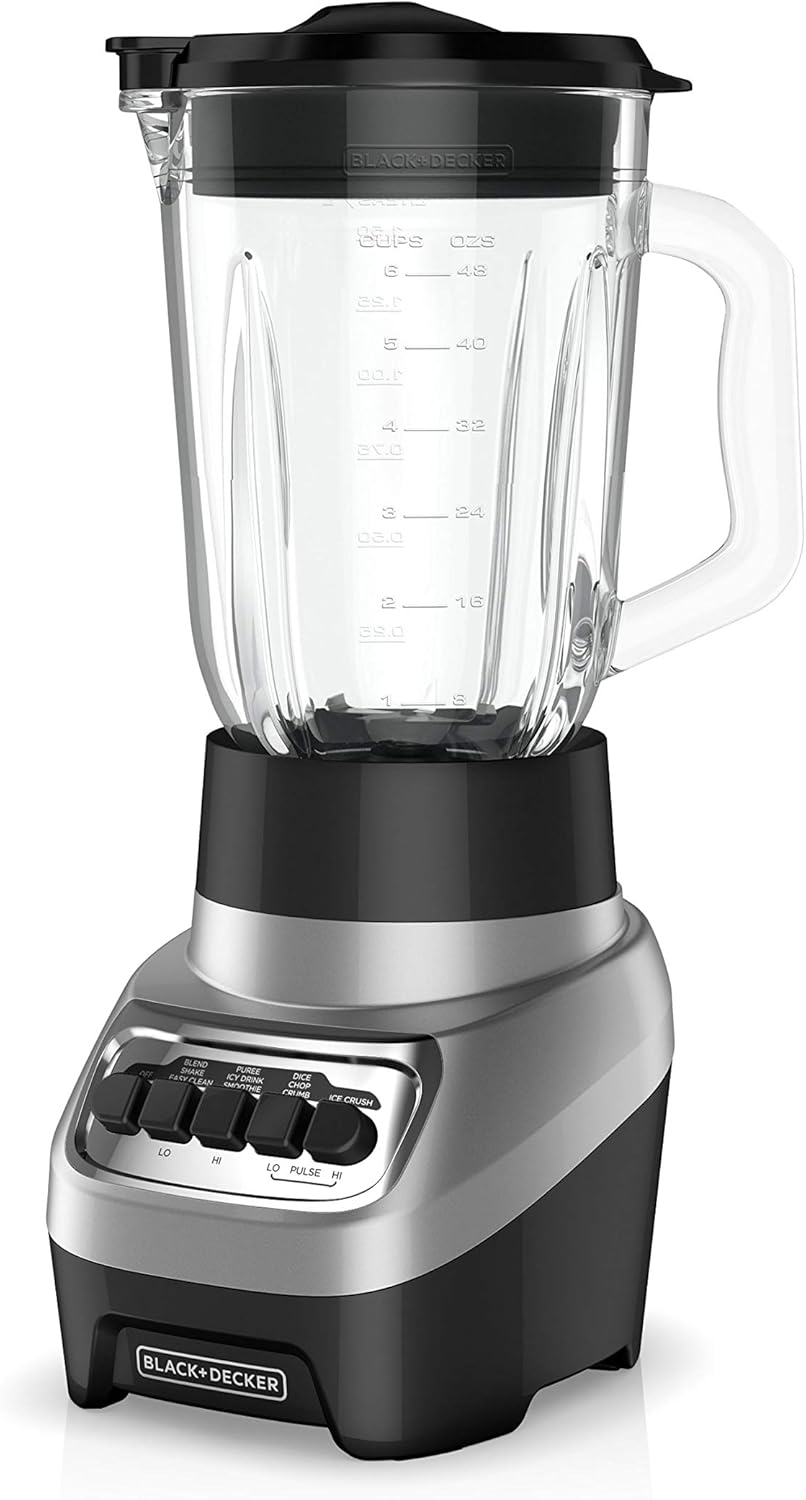 BLACK+DECKER PowerCrush Multi-Function Blender with 6-Cup Glass Jar, 4 Speed BLACK+DECKER PowerCrush Multi-Function Blender with 6-Cup Glass Jar, 4 Speed Settings, Silver