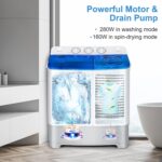 COSTWAY Portable Washing Machine, Twin Tub 22Lbs Capacity, Compact Washer(13.2Lbs) and Spinner(8.8Lbs) with Control Knobs, Built-in Drain Pump, Semi-Automatic Laundry washer for Apartment, RV (Blue) - Image 5