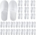 UrbanRoots 28 Pairs Disposable Slippers For Guests,Bulk Slippers For Hotel,Spa,Travel,Shoeless Home,Spa Slippers With Pouch,Non-Slip(White) house slippers for guests