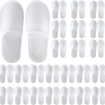 UrbanRoots 28 Pairs Disposable Slippers For Guests,Bulk Slippers For Hotel,Spa,Travel,Shoeless Home,Spa Slippers With Pouch,Non-Slip(White) house slippers for guests