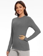 5 Pack Womens Basic Long Sleeve Shirts Crew Neck Slim-Fit Fitted T Shirts Tops Undershirts Underscrub Baselayer - Image 4