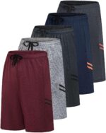 Real Essentials Men’s 5 Pack: 9" Dry-Fit Shorts – Athletic Gym, Workout, Basketball, Running, Casual Lounge Active Pockets