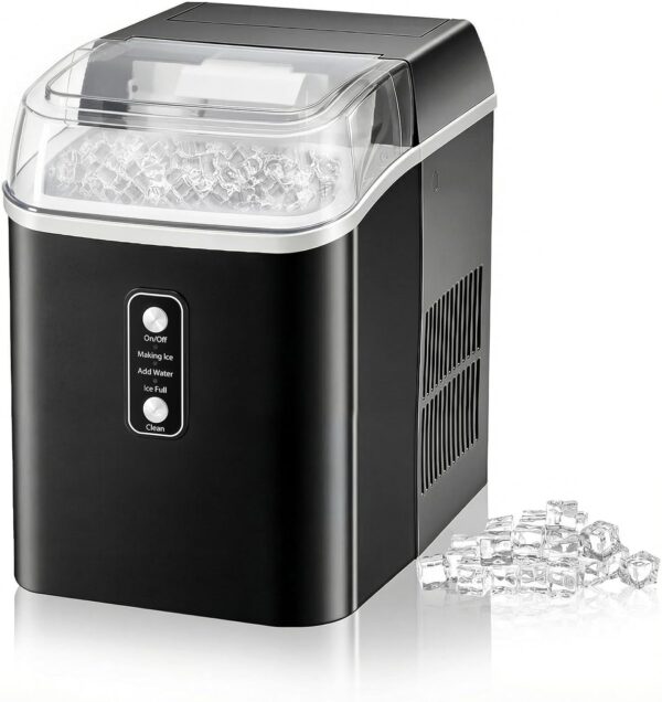 Dumos Nugget Ice Makers,Portable Ice Machine Countertop Ready in 6 Mins, 1.55L Water Tank, Self-Cleaning, for Office, Party, RV, Home, Black