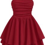Suggest a better title and return a single title only without any other comments: EXARUS Girls Dress Teen Ruched Layered Ruffle Swing Flowy Spaghetti Strap Valentine Summer Easter Tween Dresses 8-14Y