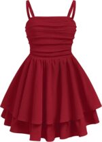 Suggest a better title and return a single title only without any other comments: EXARUS Girls Dress Teen Ruched Layered Ruffle Swing Flowy Spaghetti Strap Valentine Summer Easter Tween Dresses 8-14Y