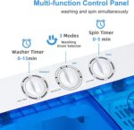 COSTWAY Portable Washing Machine, Twin Tub 22Lbs Capacity, Compact Washer(13.2Lbs) and Spinner(8.8Lbs) with Control Knobs, Built-in Drain Pump, Semi-Automatic Laundry washer for Apartment, RV (Blue) - Image 4