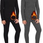 Dalavch 2 Sets Youth Boys Thermal Base Layer Long Johns Compression Leggings and Shirts Fleece Lined Underwear for Kids Girls