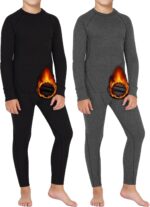 Dalavch 2 Sets Youth Boys Thermal Base Layer Long Johns Compression Leggings and Shirts Fleece Lined Underwear for Kids Girls