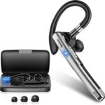 Bluetooth Earpiece V6.1,Wireless Handsfree Headset with Mic,CVC8.0 Noise Cancelling Headset,100 Hrs Talk Time Driving Headset for Android, iOS,Laptop,Office,Truck Driver,Crystal Black