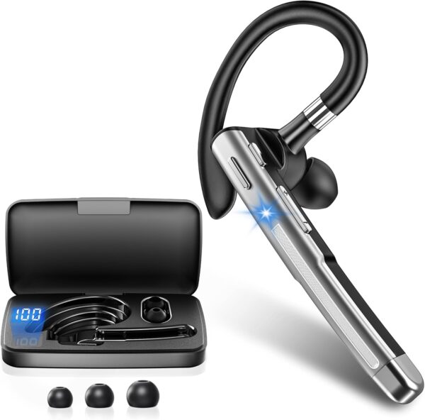 Bluetooth Earpiece V6.1,Wireless Handsfree Headset with Mic,CVC8.0 Noise Cancelling Headset,100 Hrs Talk Time Driving Headset for Android, iOS,Laptop,Office,Truck Driver,Crystal Black