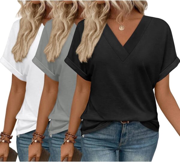 3 Pack T-Shirts Short Sleeve V Neck Tops for Women 2026 Fashion Summer Loose Fit Cute Clothes Trendy Fashion Outfits