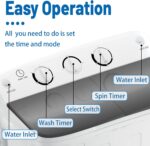 Portable Twin Tub 18lbs Washing Machine with Drying Rack and 10 Hangers, 11lbs Washer Mini Compact Laundry Machine with 7lbs Spinner, Semi-automatic Washer Combo for Dorms, Apartment - Image 6