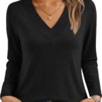 AUTOMET Long Sleeve Shirts for Women Tops V Neck Casual Top Comfortable Shirt Soft Basic Tees Women Blouses