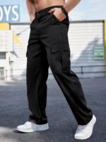 Comdecevis Mens Casual Cargo Pants Baggy Straight Leg Sweatpants with Large Flap Pockets Hiking Sports Trousers - Image 3