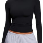 CRZ YOGA Softembrace Crewneck Long Sleeve Shirts for Women - Casual Going Out Tops Soft Basic Fitted Tight Fall T-Shirts