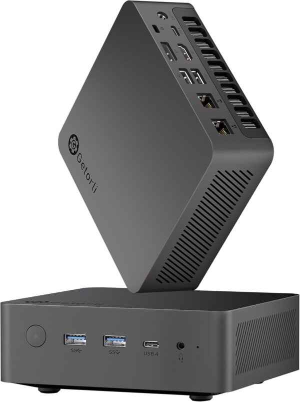 Getorli Mini PC, Dual LAN AMD Ryzen 7 8745HS (Max 4.9GHz), Mini Computers 32GB DDR5 RAM 1TB SSD, Mini Desktop Computer 4K 120Hz Displays/HDMI/Type-C/USB Ports/RJ45/WiFi 6/BT5.3 for Home/Office/Games