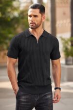 COOFANDY Men's Zipper Polo Shirts Short Sleeve Ribbed Knit Polo T Shirts Fashion Casual Golf Shirts - Image 2
