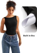 SUUKSESS Women Padded Open Back Boat Neck Tank Tops Double Lined Basic Shirts - Image 3