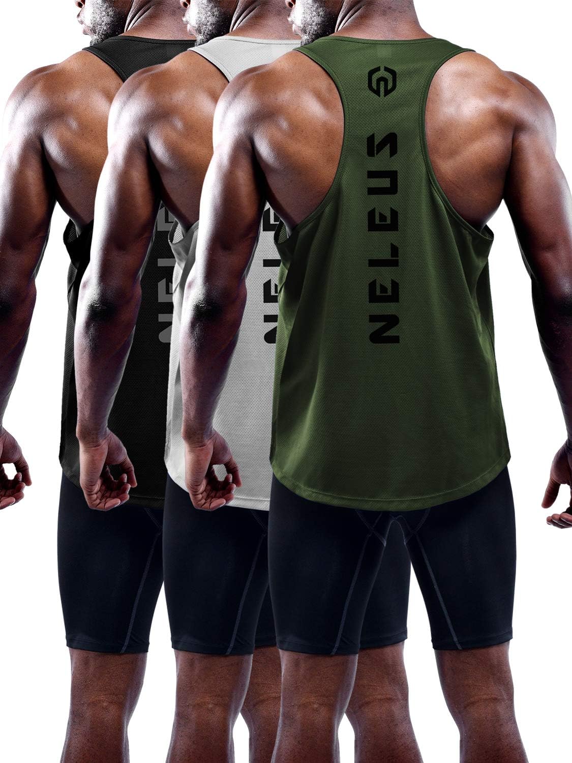 NELEUS Men's 3 Pack Dry Fit Y-Back Muscle Tank Workout NELEUS Men's 3 Pack Dry Fit Y-Back Muscle Tank Workout Gym Shirt