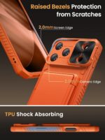 Vihibii for iPhone 17 Pro Max Case with Card Holder (4 Cards) [RFID Blocking] & Slide Camera Cover, Military Grade Drop Protection, Rugged Hard Back & Silicone Edge Wallet Phone Case 6.9" 2025, Orange - Image 6