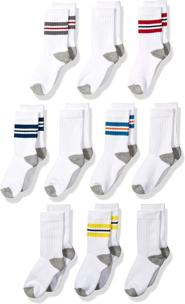 Amazon Essentials Boys and Toddlers' Cotton Cushioned Crew Sports Socks, 10 Pairs