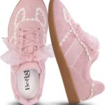 Casual Sneakers for Women Lace Detail – Elegant Ribbon Lace-Up Fashion Sneakers with Leather Upper Memory Foam Insole and Slip On Trendy Casual Shoes for Women