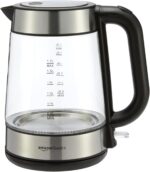 Amazon Basics Electric Kettle with Glass Carafe for Tea and Coffee, BPA-Free, Fast Boiling, Auto Shut-Off, 1.7 Liter, 1500W, Black and Silver