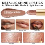 Oulac Metallic Lipstick for Women with Lightweight Hydrating Formula, Metallic Golden Nude Lip Stick, Vegan Beauty, Full Coverage Lip Makeup, Christmas Gifts for Women, Sahara Gold(10) - Image 6