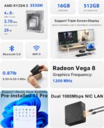C4 Mini PC 11 Pro, Ryzen 5 3550H (Beat 4300U /3500U /3300U) Desktop Computer Dual 1000Mbps NIC LAN, 16GB RAM 512GB SSD Micro PC, WiFi 5, BT 5.0, Triple Display, PC for Home Theater, Office - Image 2