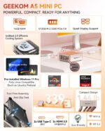 GEEKOM A5 Mini PC with AMD Ryzen 7 5825U, 3-Year Coverage, 16GB RAM(Upgradable, Not LPDDR)&512GB M.2 NVMe SSD, Windows 11 Pro Desktop Computer,SD Slot, 8K, Dual HDMI | Wi-Fi 6, BT 5.2 | Home & Office - Image 2