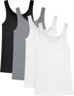 Hanes Women's Originals Ribbed Tank Pack, Soft Cotton Rib Tank Tops for Women, 4-Pack