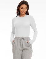 5 Pack Womens Basic Long Sleeve Shirts Crew Neck Slim-Fit Fitted T Shirts Tops Undershirts Underscrub Baselayer - Image 2