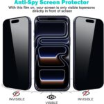 PEHAEL 3+3 Pack for iPhone 17 Pro Max Privacy Screen Protector with Camera Lens Protector Full Coverage Anti-Spy Tempered Glass Film 9H Hardness Easy Installation Bubble Free [6.9 inch] - Image 4