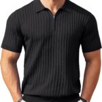 COOFANDY Men's Zipper Polo Shirts Short Sleeve Ribbed Knit Polo T Shirts Fashion Casual Golf Shirts