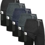 HOPLYNN 5 Pack Mens 2 in 1 Running Shorts with Liner, Quick Dry Workout Training Gym Athletic Sport Shorts with Pockets