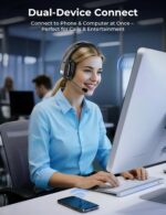 Bluetooth Headset, 60Hrs Working Time with Noise Canceling, Trucker Wireless Headset with Mic & Mute, Voice Control, Bluetooth Headphones Multipoint for Truck Driver, Office, CallCenter, Phone/PC - Image 5