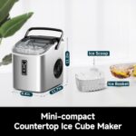 EUHOMY Ice Maker Countertop with Carry Handle, 9 Cubes Ready in 6 Mins, 26.5lbs/24H, Self-Cleaning, 2 Sizes of Bullet Ice with Basket and Scoop, Portable Ice Maker Machine for Home, Kitchen, Office - Image 7