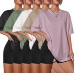 5 Pack Womens Oversized T Shirts Crew Neck Loose Fit Short Sleeve Tshirts Summer Workout Plus Size Tee Tops