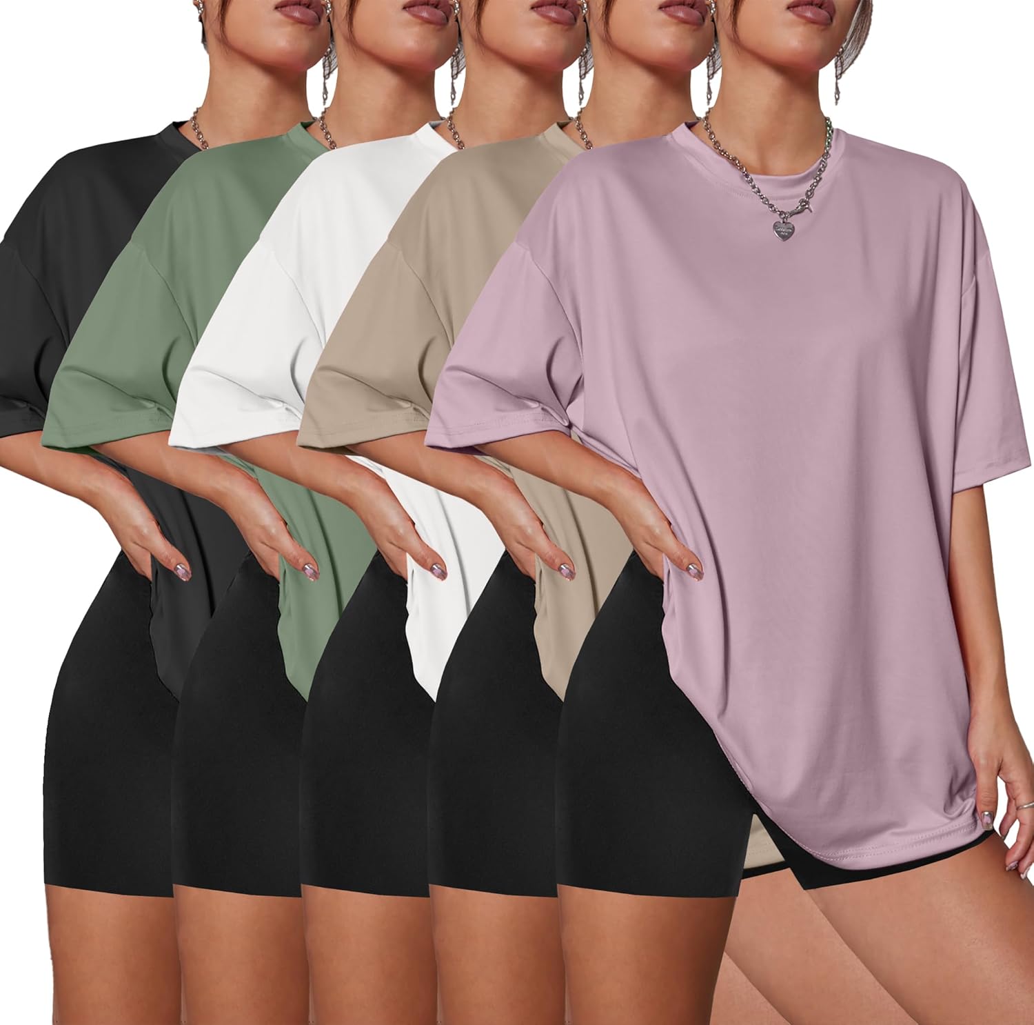 5 Pack Womens Oversized T Shirts Crew Neck Loose Fit 5 Pack Womens Oversized T Shirts Crew Neck Loose Fit Short Sleeve Tshirts Summer Workout Plus Size Tee Tops